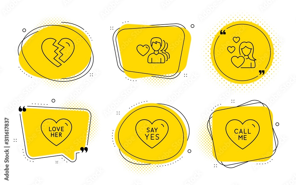 Say Yes Call Me Signs Chat Bubbles Love Man Love And Break Up Line Icons Set Romantic People Divorce Wedding Sweetheart Love Set Line Love Icon Speech Bubble Quote Vector Stock Vector