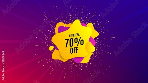 Get Extra 70% off Sale. Dynamic text shape. Discount offer price sign. Special offer symbol. Save 70 percentages. Geometric vector banner. Extra discount text. Gradient shape badge. Vector