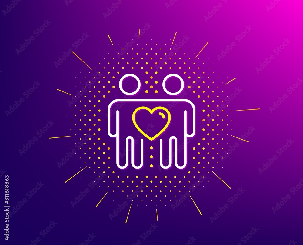 Friends couple line icon. Halftone pattern. Friendship sign. Assistance business symbol. Gradient background. Friends couple line icon. Yellow halftone pattern. Vector Friends couple line icon. Halftone pattern. Friendship sign. Assistance business symbol. Gradient background. Friends couple line icon. Yellow halftone pattern. Vector