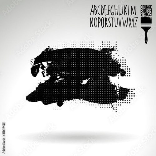 Black brush stroke and texture. Grunge vector abstract hand - painted element. Underline and border design.