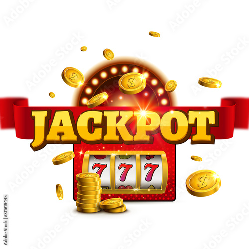 Jackpot background casino slot winner sign. Vector big game money banner 777 bingo machine design