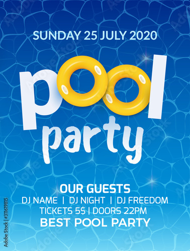 Pool summer party invitation banner flyer design. Water Pool party template poster