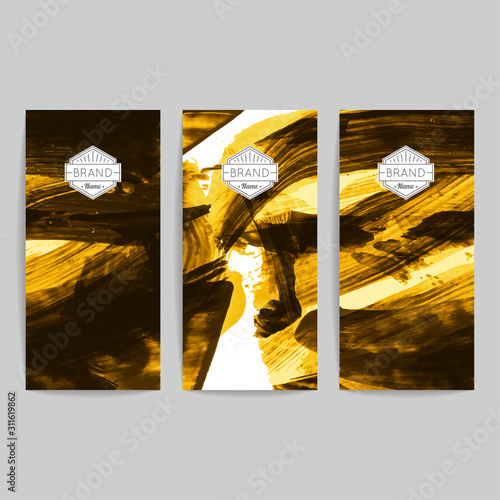 Set of vector business card templates with brush stroke background.