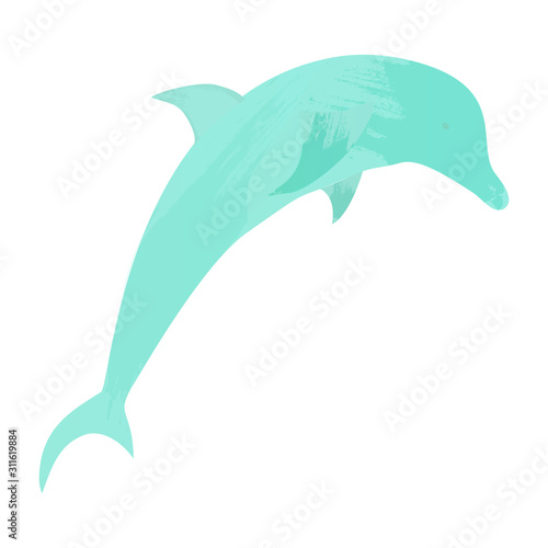 Dolphin in water splash. Watercolor vector element.