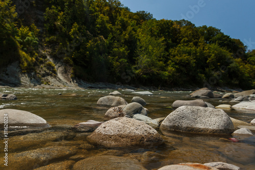 river in the mountains. mountainous area. photo on a long exposure,