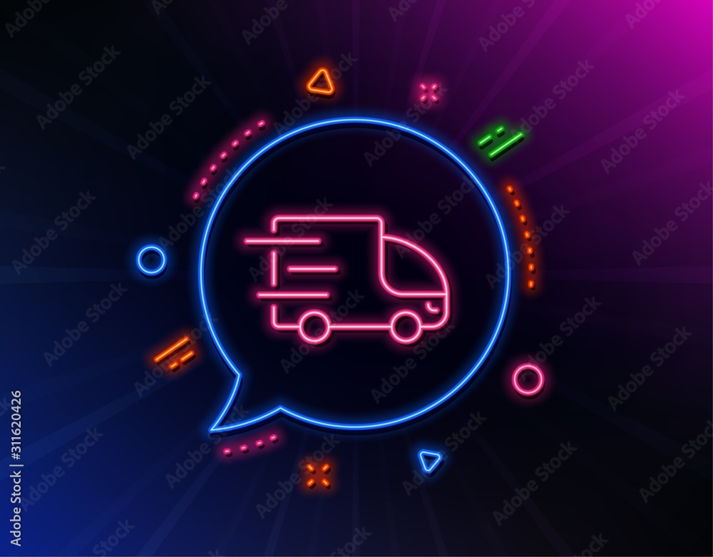 Truck delivery line icon. Neon laser lights. Express service sign ...