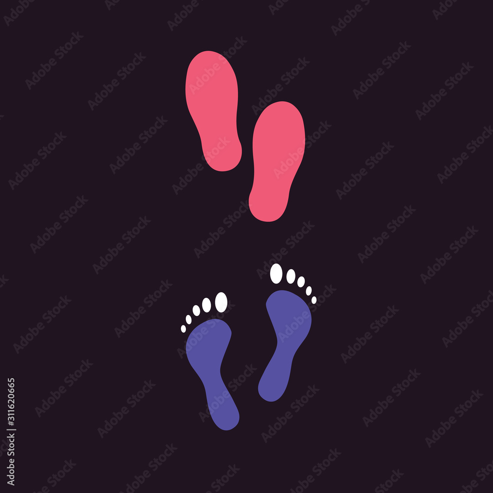 Cute human footprints. Vector footprint silhouette set in cartoon style. Cute human footprints. Vector footprint silhouette set in cartoon style.