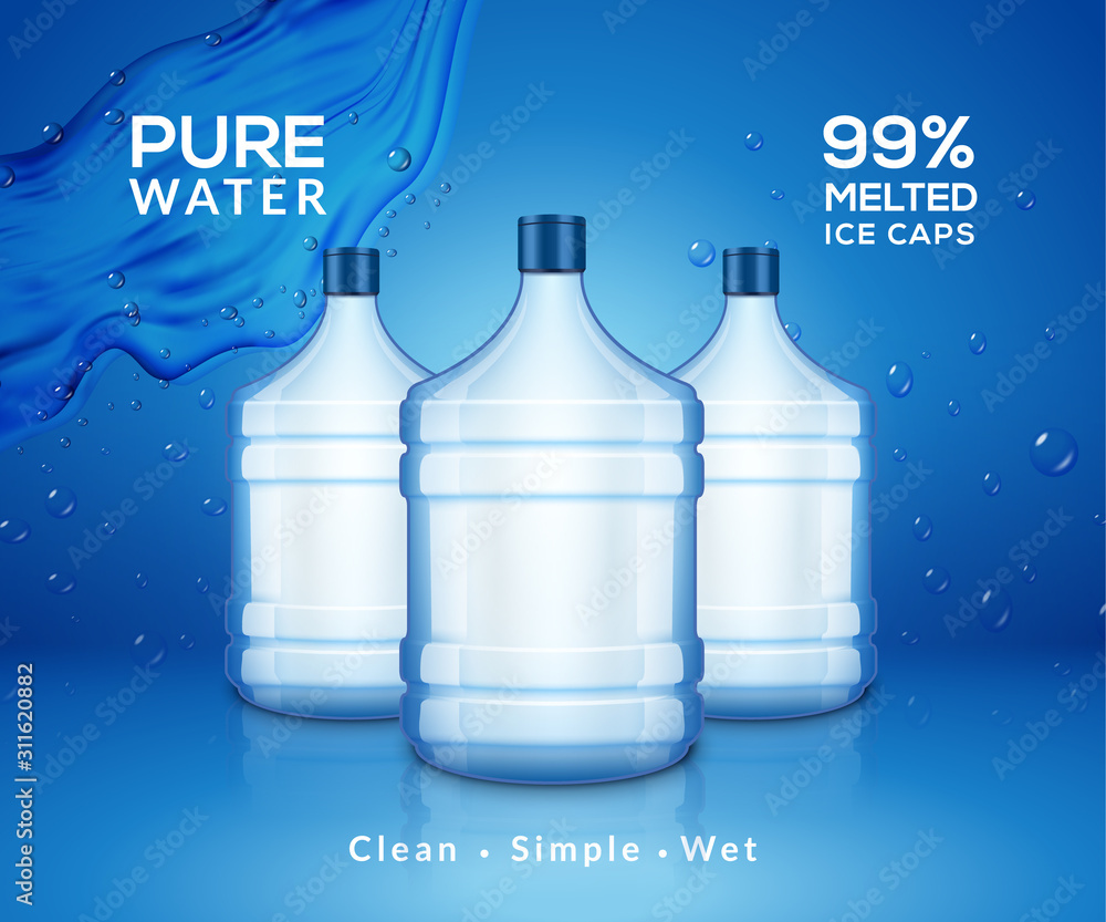 Water bottle mineral background. Plastic water bottle advertising drink cooler, splash clear water product Stock Vector | Adobe Stock Water bottle mineral background. Plastic water bottle advertising drink cooler, splash clear water product Stock Vector | Adobe Stock