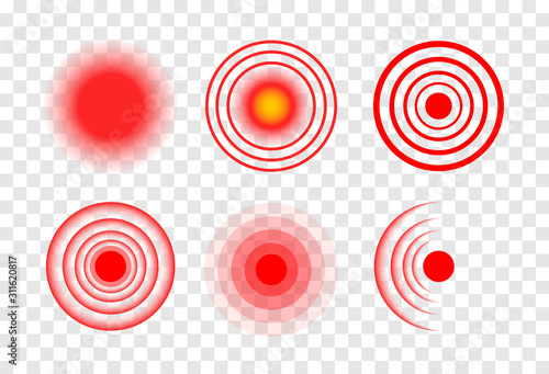 Red target circle medical vector ripple. Sore hurt spot place. Wave therapy symbol pain ache red target