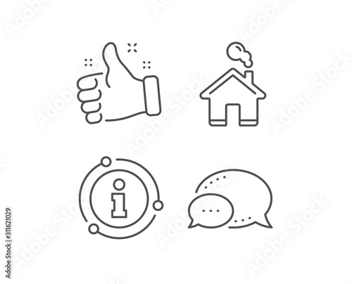 Home line icon. Chat bubble, info sign elements. House sign. Building or Homepage symbol. Linear home outline icon. Information bubble. Vector