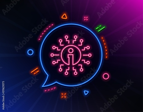 Info line icon. Neon laser lights. Information center sign. Support system symbol. Glow laser speech bubble. Neon lights chat bubble. Banner badge with info icon. Vector