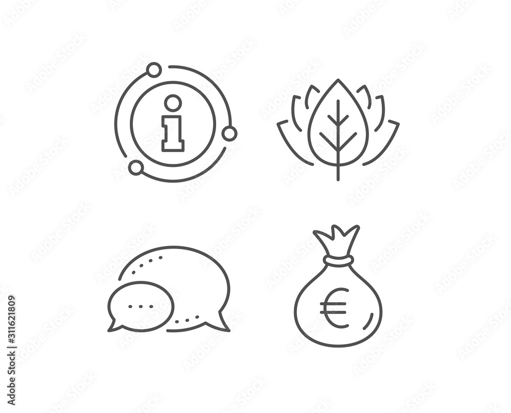 Money bag line icon. Chat bubble, info sign elements. Cash Banking currency sign. Euro or EUR symbol. Linear money bag outline icon. Information bubble. Vector