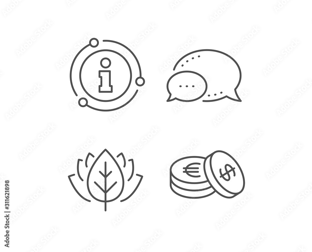Coins money line icon. Chat bubble, info sign elements. Banking currency sign. Euro and Dollar Cash symbols. Linear savings outline icon. Information bubble. Vector Coins money line icon. Chat bubble, info sign elements. Banking currency sign. Euro and Dollar Cash symbols. Linear savings outline icon. Information bubble. Vector