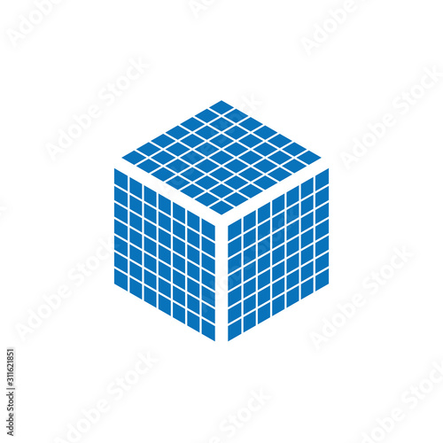 Grid Cube with pattern grid in three sides. Vector design