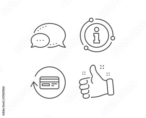 Credit card line icon. Chat bubble, info sign elements. Banking Payment card sign. Cashback service symbol. Linear refund commission outline icon. Information bubble. Vector