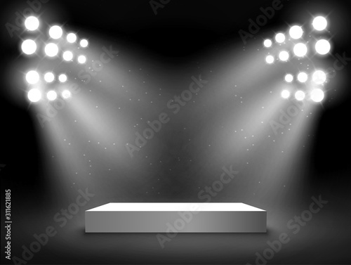 Stage podium with light presentation pedestal. Award illuminated show spotlight stage design