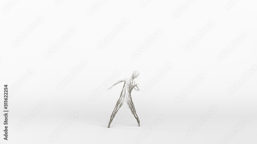 Growing Tree in a shape of a Human. Eco Concept. 3D rendering.