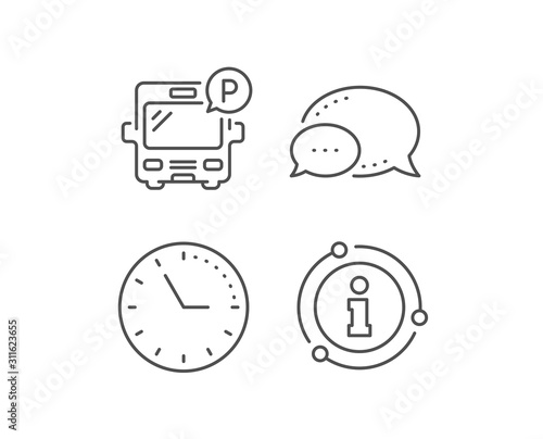 Bus parking line icon. Chat bubble, info sign elements. Auto park sign. Transport place symbol. Linear bus parking outline icon. Information bubble. Vector