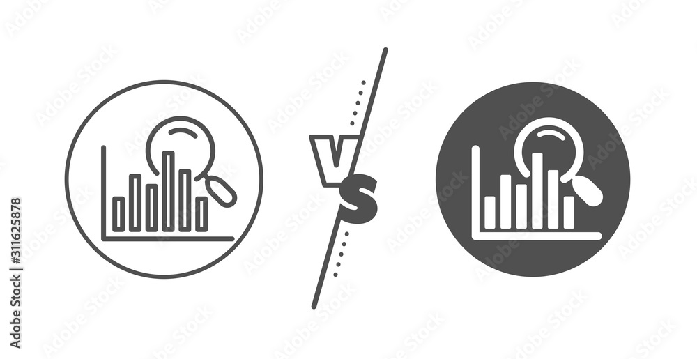 Obraz premium Audit analysis sign. Versus concept. Search line icon. Magnify glass. Line vs classic search icon. Vector