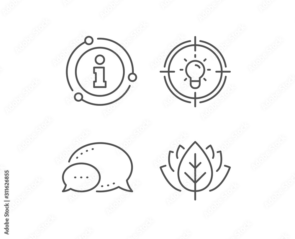 Idea line icon. Chat bubble, info sign elements. Light bulb or Lamp in target sign. Creativity, Solution or Thinking symbol. Linear idea outline icon. Information bubble. Vector Idea line icon. Chat bubble, info sign elements. Light bulb or Lamp in target sign. Creativity, Solution or Thinking symbol. Linear idea outline icon. Information bubble. Vector