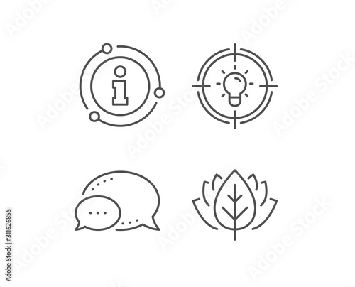 Idea line icon. Chat bubble, info sign elements. Light bulb or Lamp in target sign. Creativity, Solution or Thinking symbol. Linear idea outline icon. Information bubble. Vector