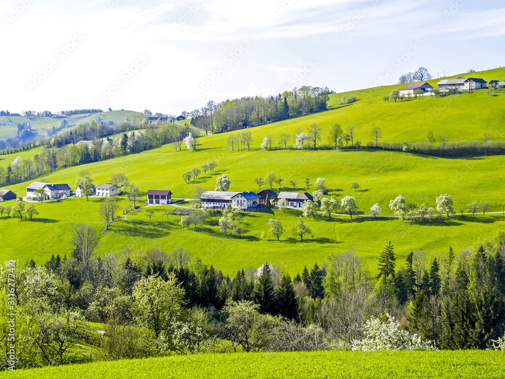 Hügelige Landschaft Mostviertel Bauernhöfe, Österreich, NIede