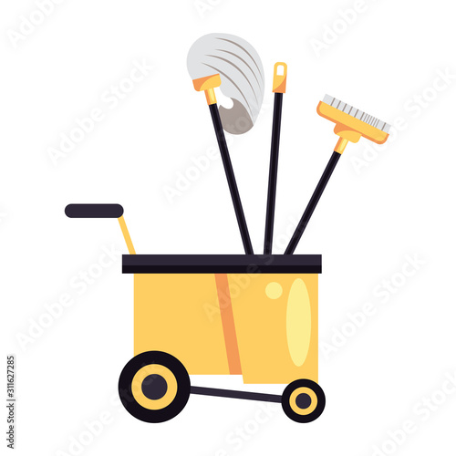 housekepping cart with tools cleaning