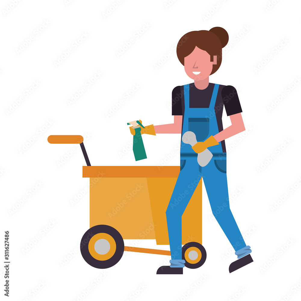 housekepping woman worker with splash bottle housekepping woman worker with splash bottle
