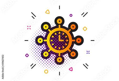 Global watch sign. Halftone circles pattern. World time icon. Classic flat world time icon. Vector