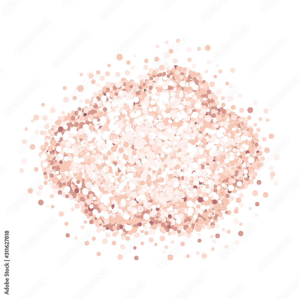 Cloud of pink gold glitter on a white background. Design for poster, card, save the date, birthday party, wedding card, merry christmas etc.