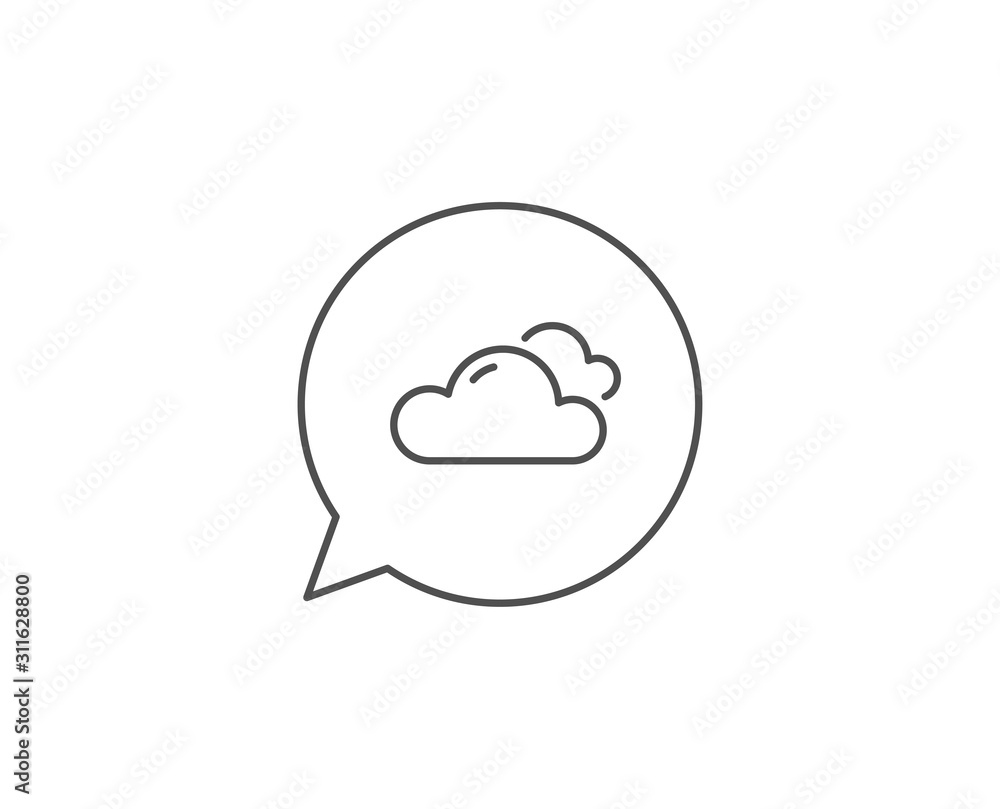 Cloudy weather line icon. Chat bubble design. Clouds sign. Sky symbol. Outline concept. Thin line cloudy weather icon. Vector