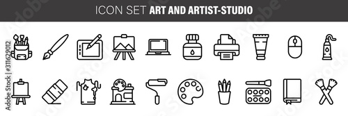 Set of linear icons. art and artist-studio tools and supplies for scrapbooking