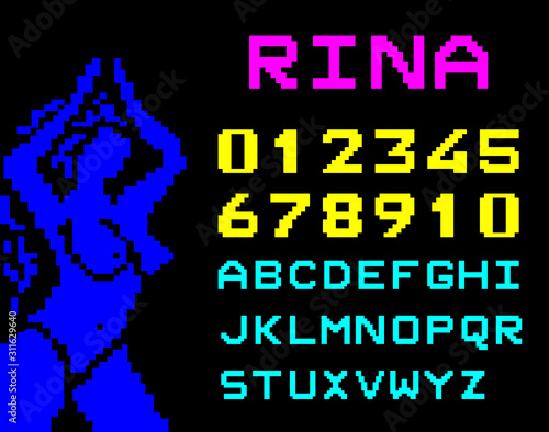 Teletext font and erotic woman