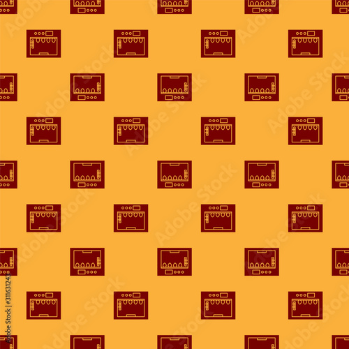 Red Incubator for eggs icon isolated seamless pattern on brown background. Vector Illustration