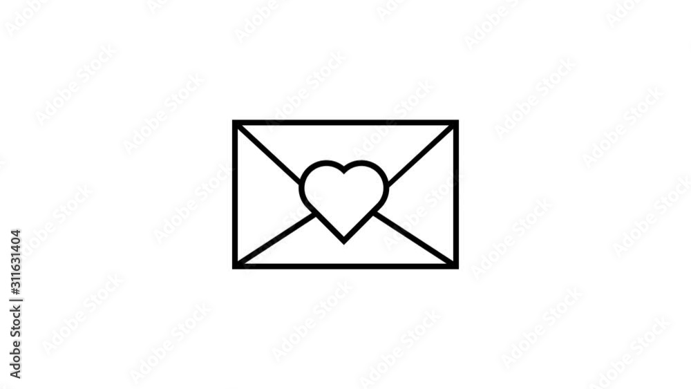 Animation of a white envelope and a white heart on a white background Animation of a white envelope and a white heart on a white background
