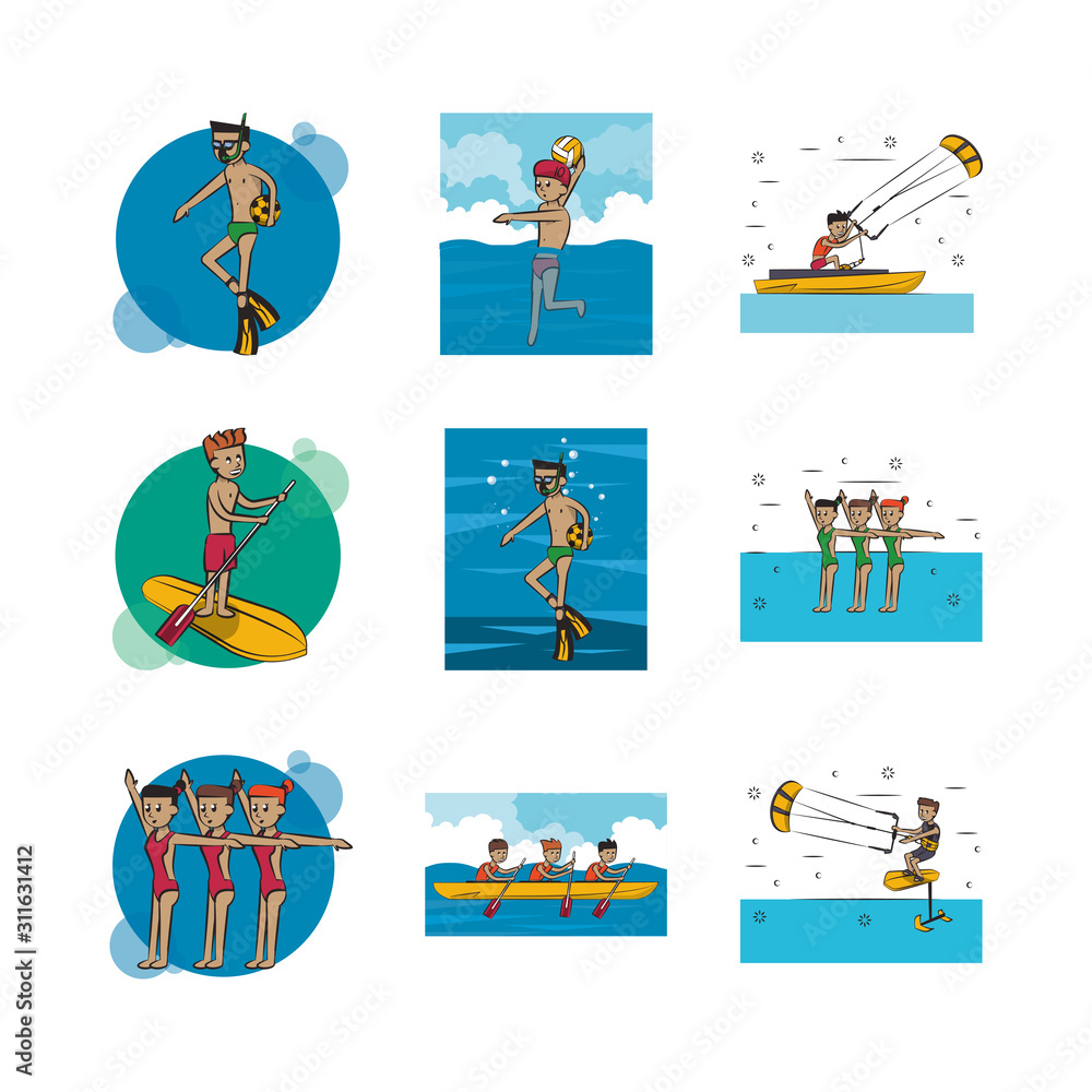 Naklejka premium bundle of people practicing extreme sports