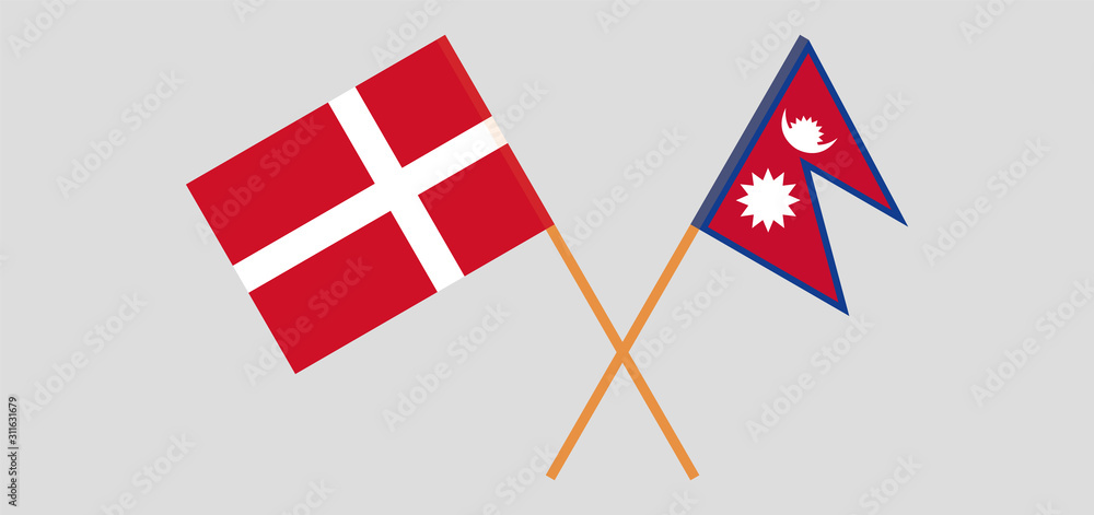 Crossed flags of Nepal and Denmark