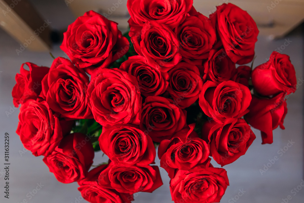 Top view of a beautiful bouquet of red roses Top view of a beautiful bouquet of red roses