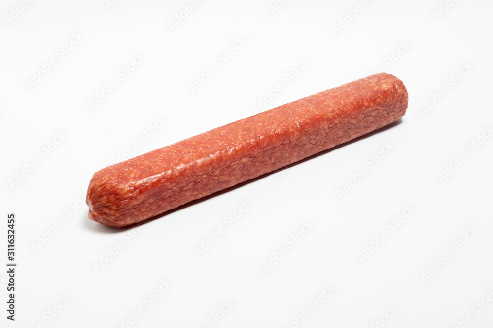 appetizing salami whole sausage stick isolated on white background appetizing salami whole sausage stick isolated on white background