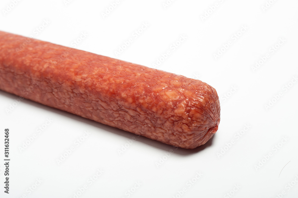 appetizing salami whole sausage stick isolated on white background appetizing salami whole sausage stick isolated on white background