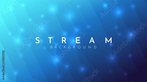 Creative vector background. Virtual innovation internet concept. Network stream with glow circle. Glowing dots. Blue neon shiny banner. Data flowing concept. Polygonal wallpaper with 3d effect