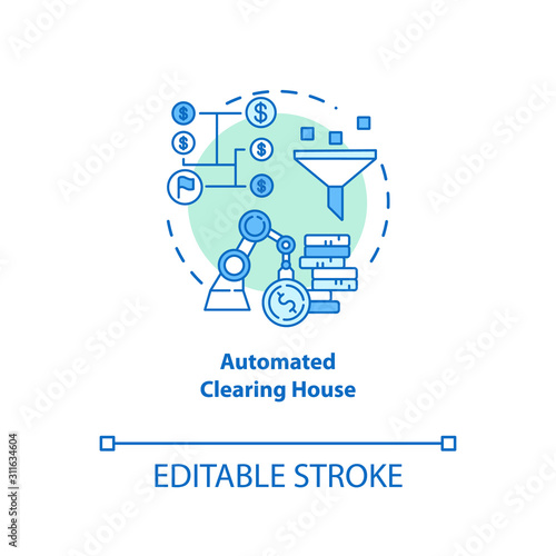 Automated Clearing House turquoise concept icon. ACH credit transfer idea thin line illustration. Electronic payment system. Financial transaction. Vector isolated outline drawing. Editable stroke
