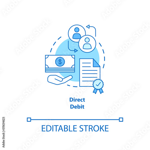 Direct debit turquoise concept icon. Financial withdrawal idea thin line illustration. Bank transaction. Online banking operation. Payment method. Vector isolated outline drawing. Editable stroke