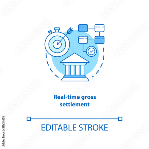 Real time gross settlement turquoise concept icon. Funds transfer procedure idea thin line illustration. RTGS. Payment settling. Banking system. Vector isolated outline drawing. Editable stroke