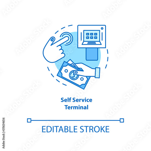 Self Service Terminal turquoise concept icon. Customer-operated checkout idea thin line illustration. Electronic payment system. Shopping checkout. Vector isolated outline drawing. Editable stroke