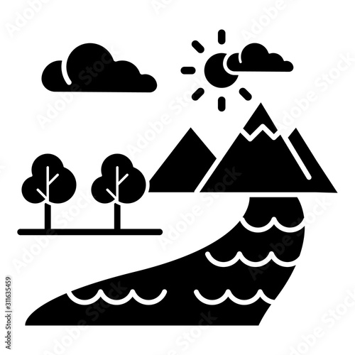 The Beginning Bible story glyph icon. World creation. Earth, paradise, heaven. Religious legend. Biblical narrative. Silhouette symbol. Negative space. Vector isolated illustration