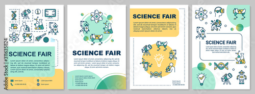 Science fair brochure template. University research. Flyer, booklet, leaflet print, cover design with linear icons. Vector page layouts for magazines, annual reports, advertising posters