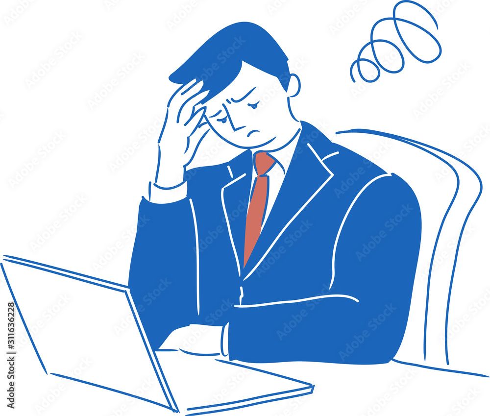 困惑し頭を抱える会社員男性の上半身イラスト Stock Vector Adobe Stock