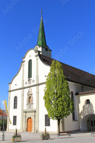Historical St. Karl roman-catholic church (Pfarrkirche Hohenems) built in 1797 in Hohenems, Dornbirn, Vorarlberg, Austria. photo