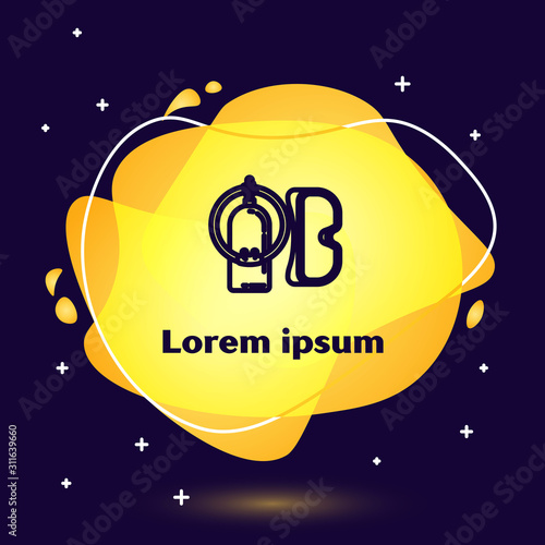 Black line Diving mask and aqualung icon isolated on dark blue background. Oxygen tank for diver. Extreme sport. Sport equipment. Abstract banner with liquid shapes. Vector Illustration